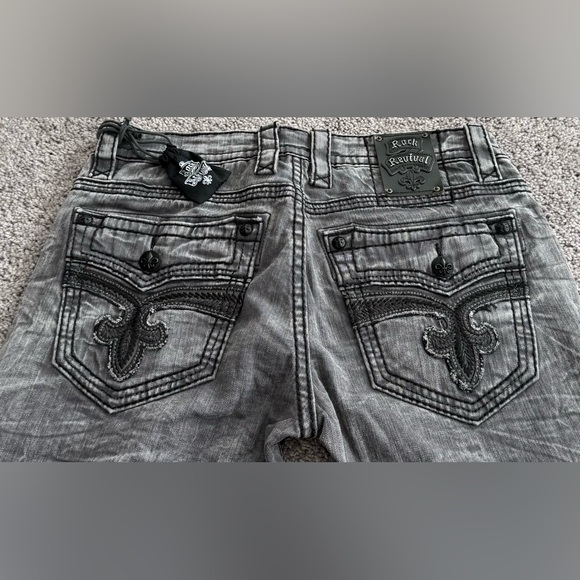 ROCK REVIVAL Mike Biker Tapered Distressed Jeans Grey Black Mens Size 40x33 - Picture 3 of 6